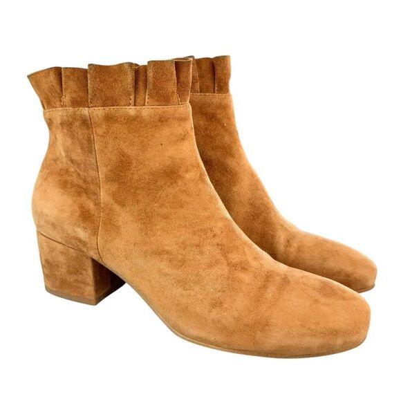 Silent D Suede Boots Ankle Booties Honey Womens EU 39 US 8-8.5 Ruffle Gold Brown - Picture 2 of 13